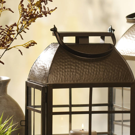 Brown Antique Finish Hammered Lantern - Small