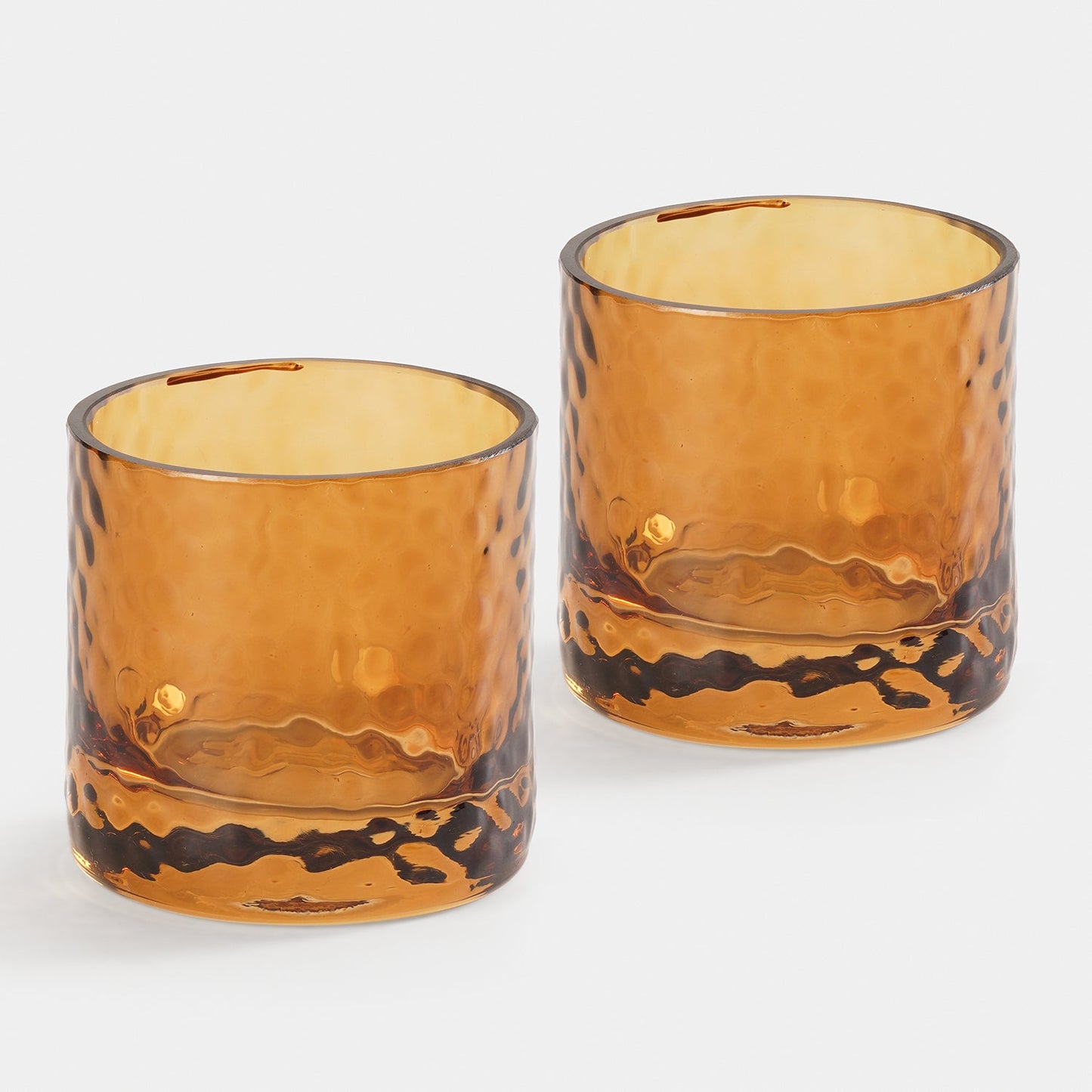 Set of 2 Amber Textured Glass Tealight Candle Holder