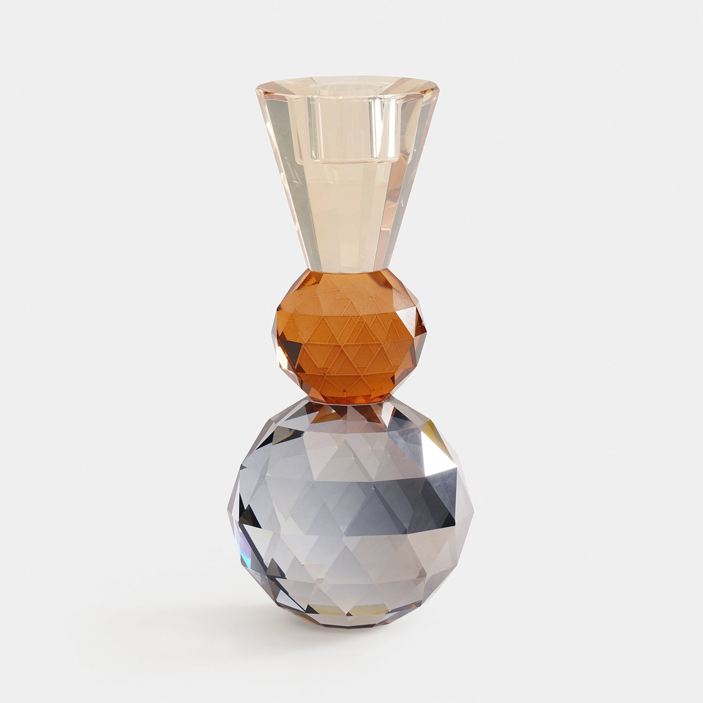 Grey 3 Tone Cut Glass Crystal Candle Holder