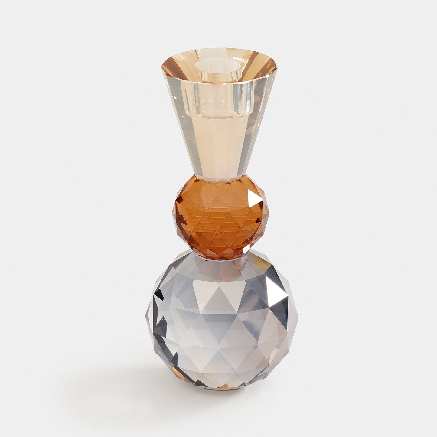 Grey 3 Tone Cut Glass Crystal Candle Holder