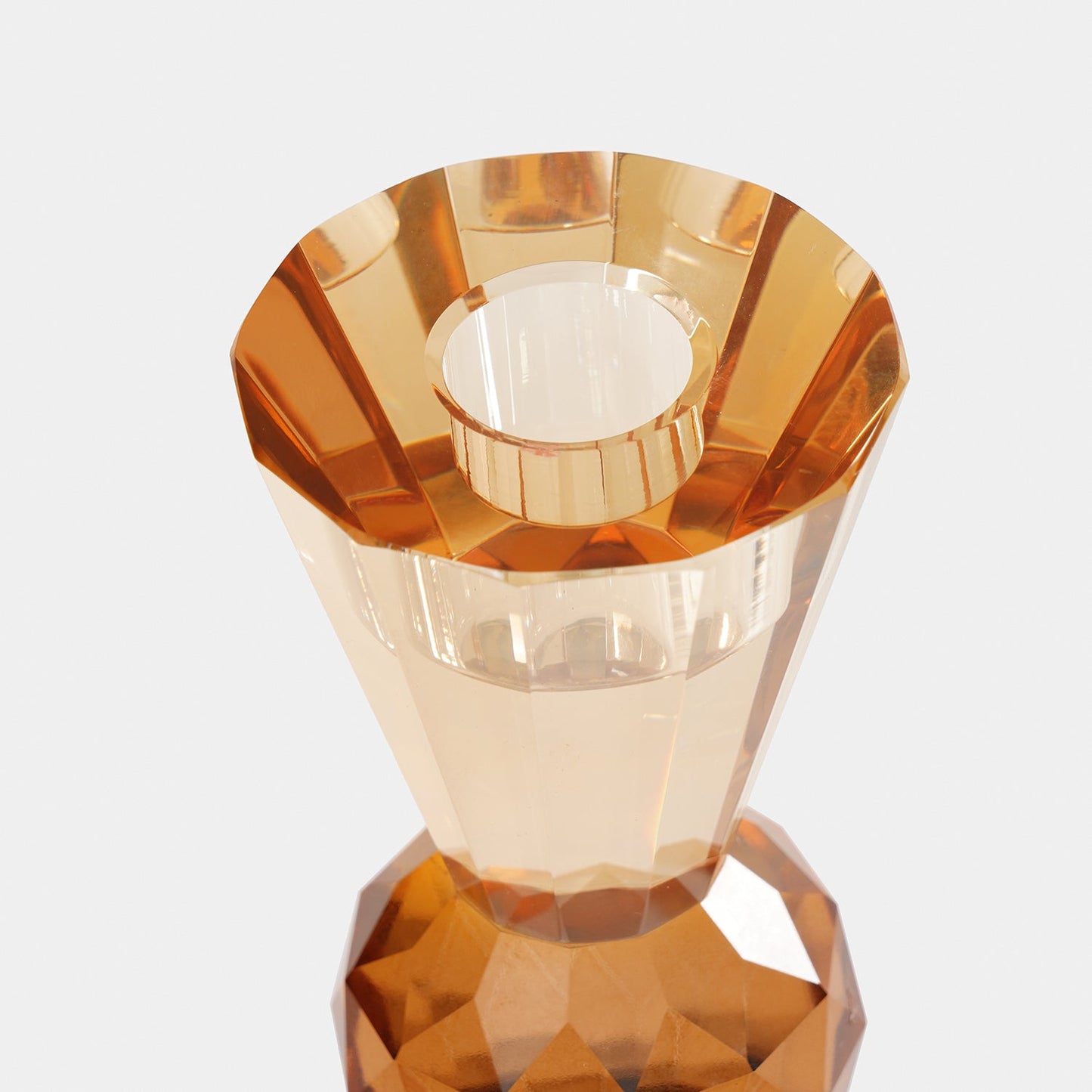 Grey 3 Tone Cut Glass Crystal Candle Holder