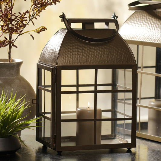 Brown Antique Finish Hammered Lantern - Small