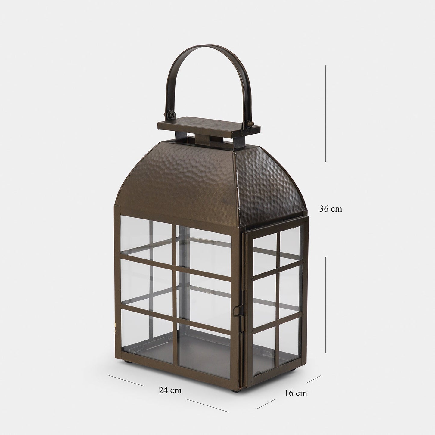 Brown Antique Finish Hammered Lantern - Small